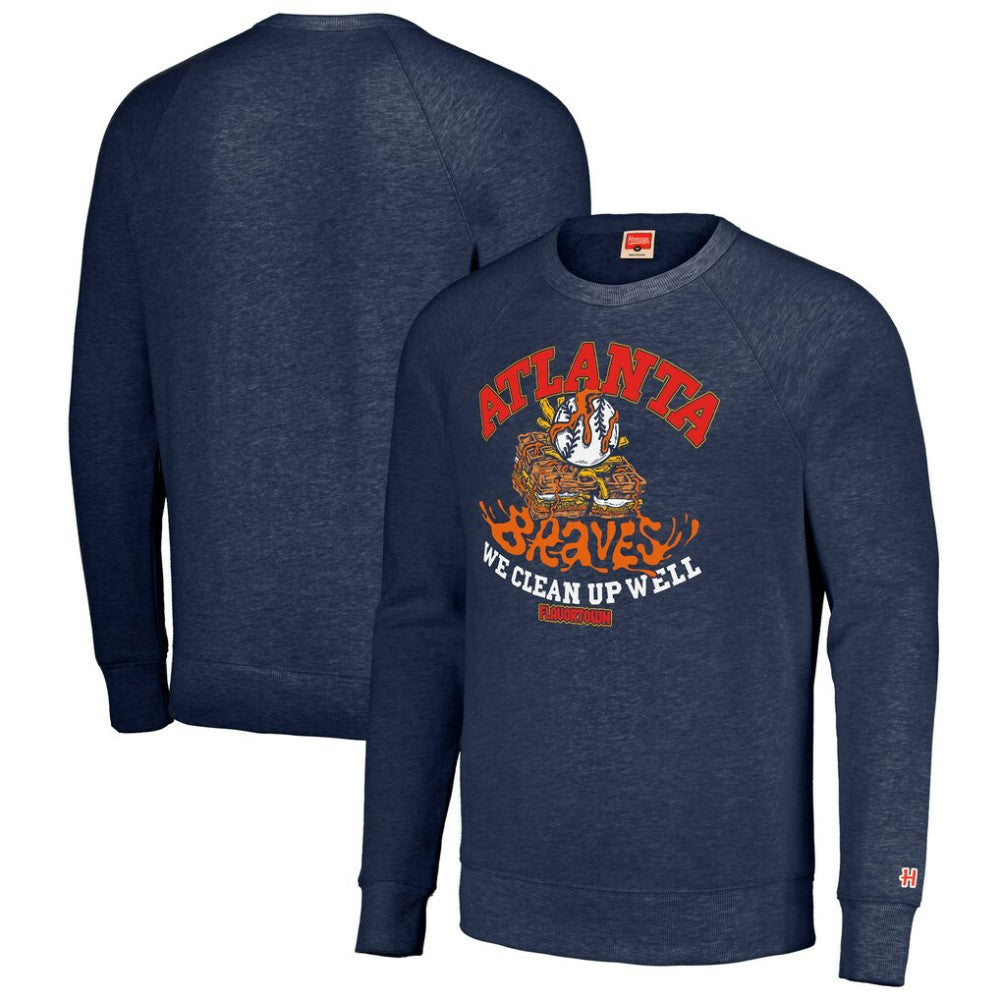Atlanta Braves MLB x Guy Fieri’s Flavortown Unisex Tri-Blend Pullover Sweatshirt - Navy - MLB Sale