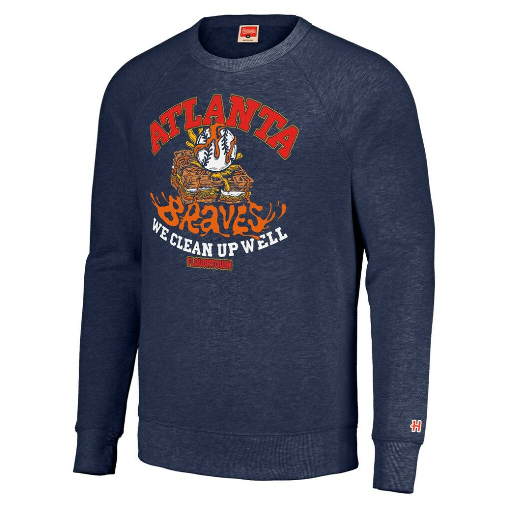 Atlanta Braves MLB x Guy Fieri’s Flavortown Unisex Tri-Blend Pullover Sweatshirt - Navy - MLB Sale