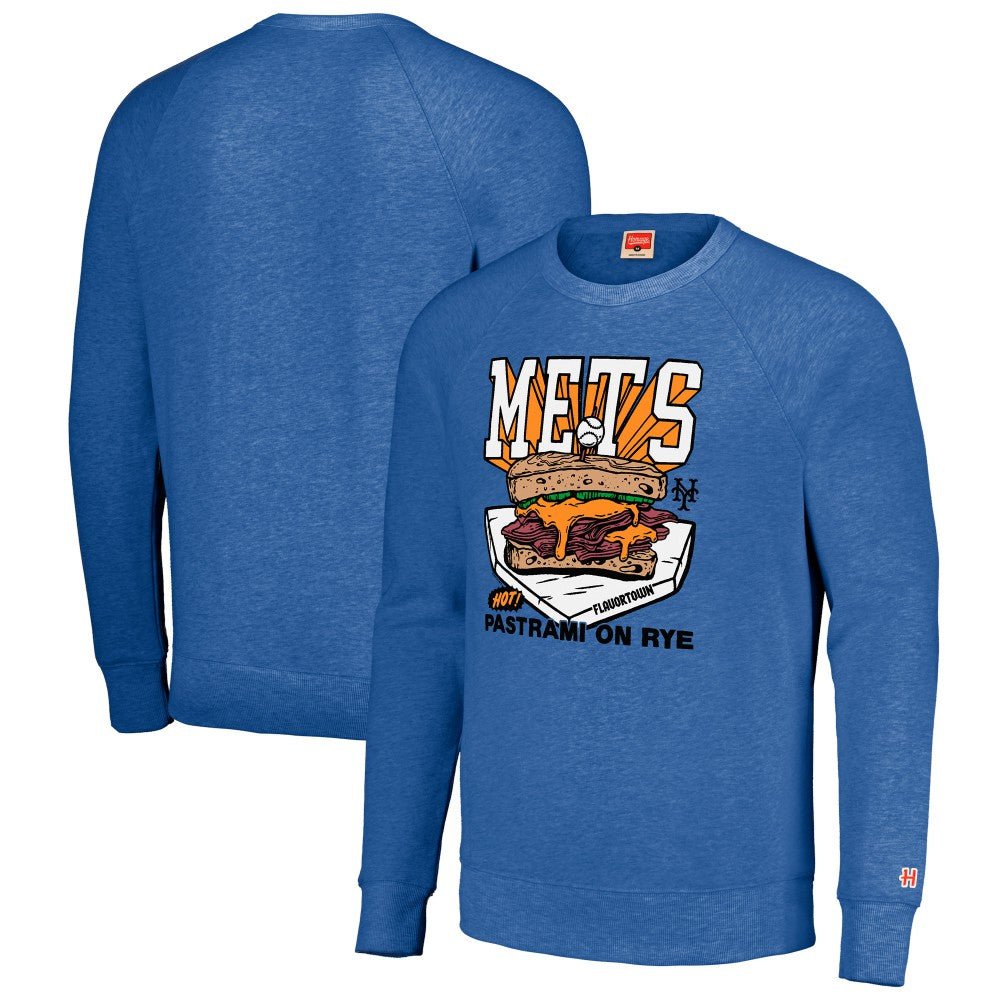 New York Mets MLB x Guy Fieri’s Flavortown Unisex Tri-Blend Pullover Sweatshirt - Royal - MLB Discount