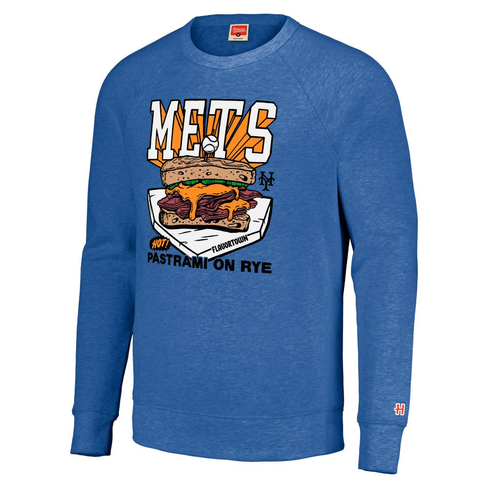 New York Mets MLB x Guy Fieri’s Flavortown Unisex Tri-Blend Pullover Sweatshirt - Royal - MLB Discount