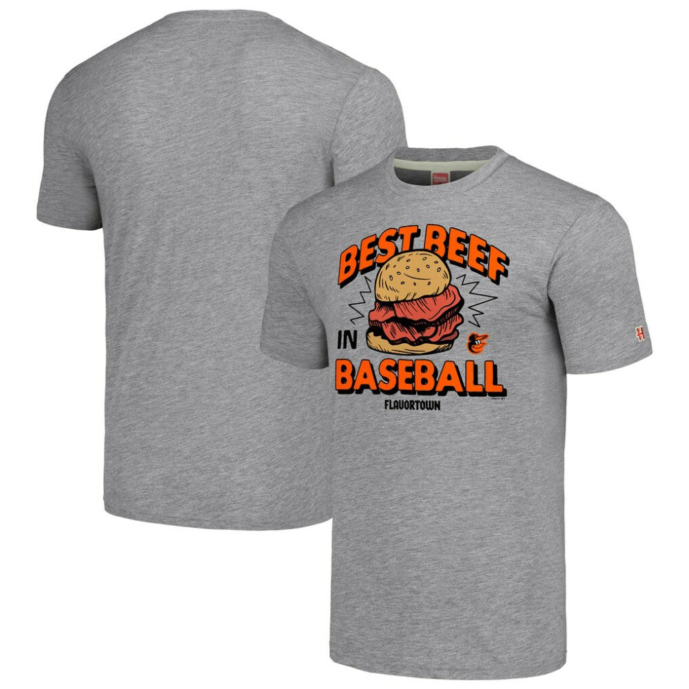 Baltimore Orioles MLB x Guy Fieri’s Flavortown Unisex Tri-Blend T-Shirt - Gray - MLB Discount