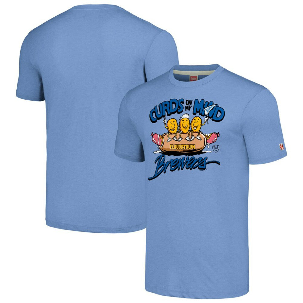 Milwaukee Brewers MLB x Guy Fieri’s Flavortown Unisex Tri-Blend T-Shirt - Light Blue - MLB Online