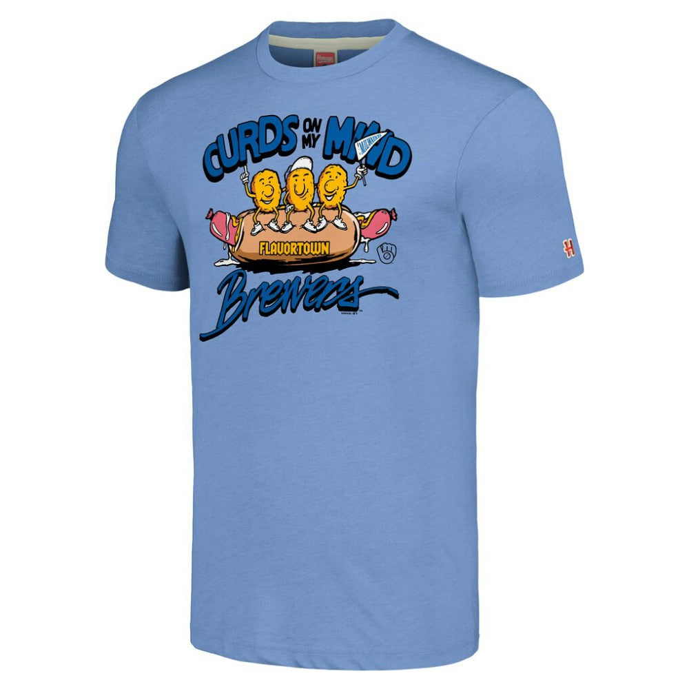 Milwaukee Brewers MLB x Guy Fieri’s Flavortown Unisex Tri-Blend T-Shirt - Light Blue - MLB Online