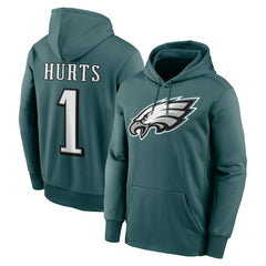 Nike Jalen Hurts Philadelphia Eagles Player Name & Number Therma Hoodie Midnight Green