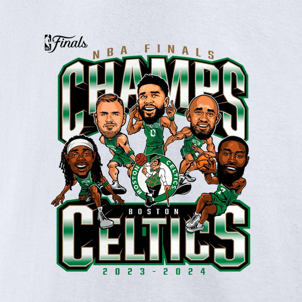 Boston Celtics 2024 NBA Finals Champions Pull Up Jumper Caricature T-Shirt White | Fanatics Near Me