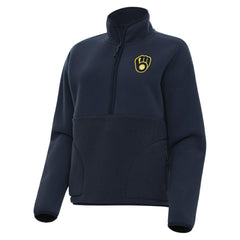 Milwaukee Brewers Antigua Women's Figure Half-Zip Sweatshirt - Navy - MLB on Sale