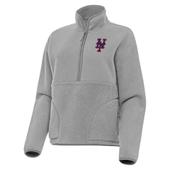 New York Mets Antigua Women's Figure Half-Zip Sweatshirt - Gray - MLB Lifestyle