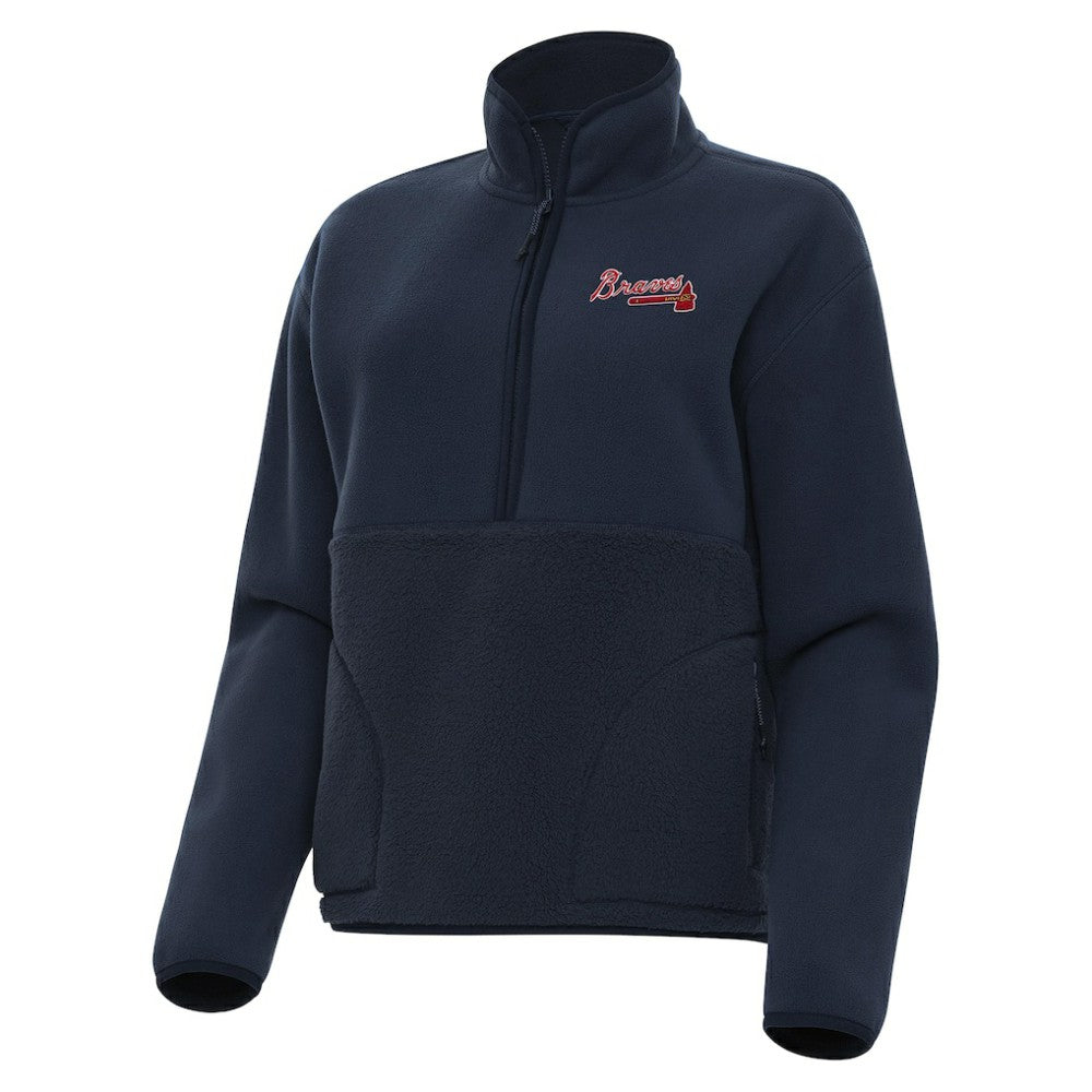 Atlanta Braves Antigua Women's Figure Half-Zip Sweatshirt - Navy - MLB Lifestyle