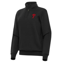 Philadelphia Phillies Antigua Women's Victory Quarter-Zip Sweatshirt - Black - MLB Discount