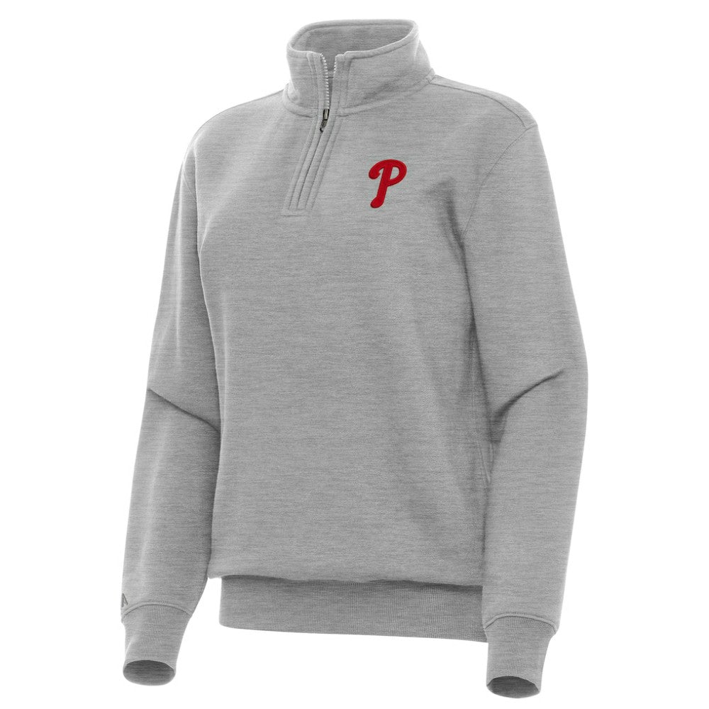 Philadelphia Phillies Antigua Women's Victory Quarter-Zip Sweatshirt - Heather Gray - MLB Online