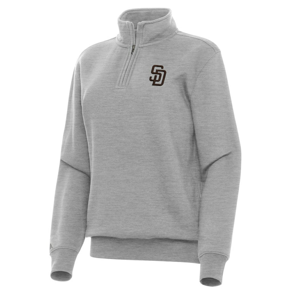 San Diego Padres Antigua Women's Victory Quarter-Zip Sweatshirt - Heather Gray - MLB Sale