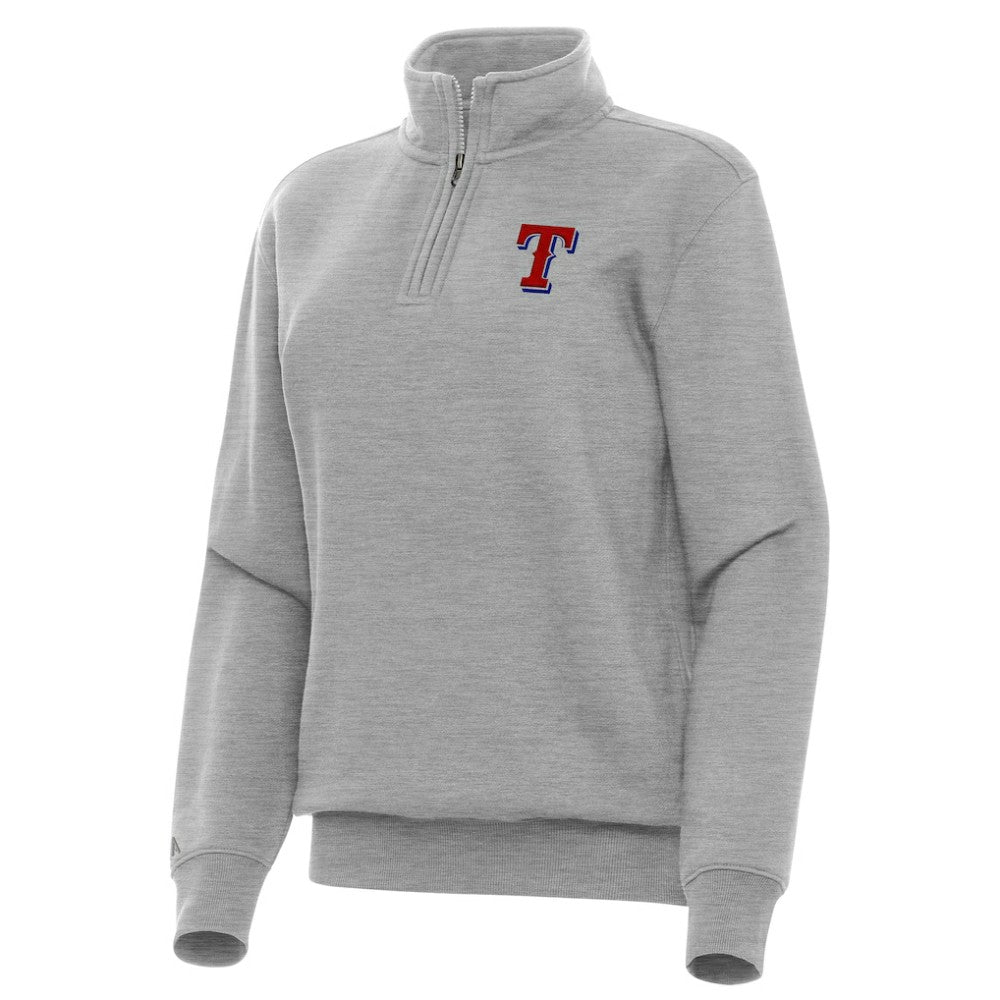 Texas Rangers Antigua Women's Victory Quarter-Zip Sweatshirt - Heather Gray - MLB Lifestyle