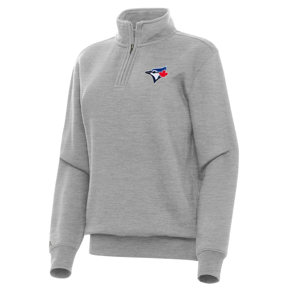 Toronto Blue Jays Antigua Women's Victory Quarter-Zip Sweatshirt - Heather Gray - MLB Lifestyle