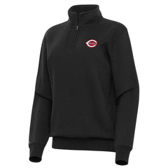 Cincinnati Reds Antigua Women's Victory Quarter-Zip Sweatshirt - Black - MLB Sale