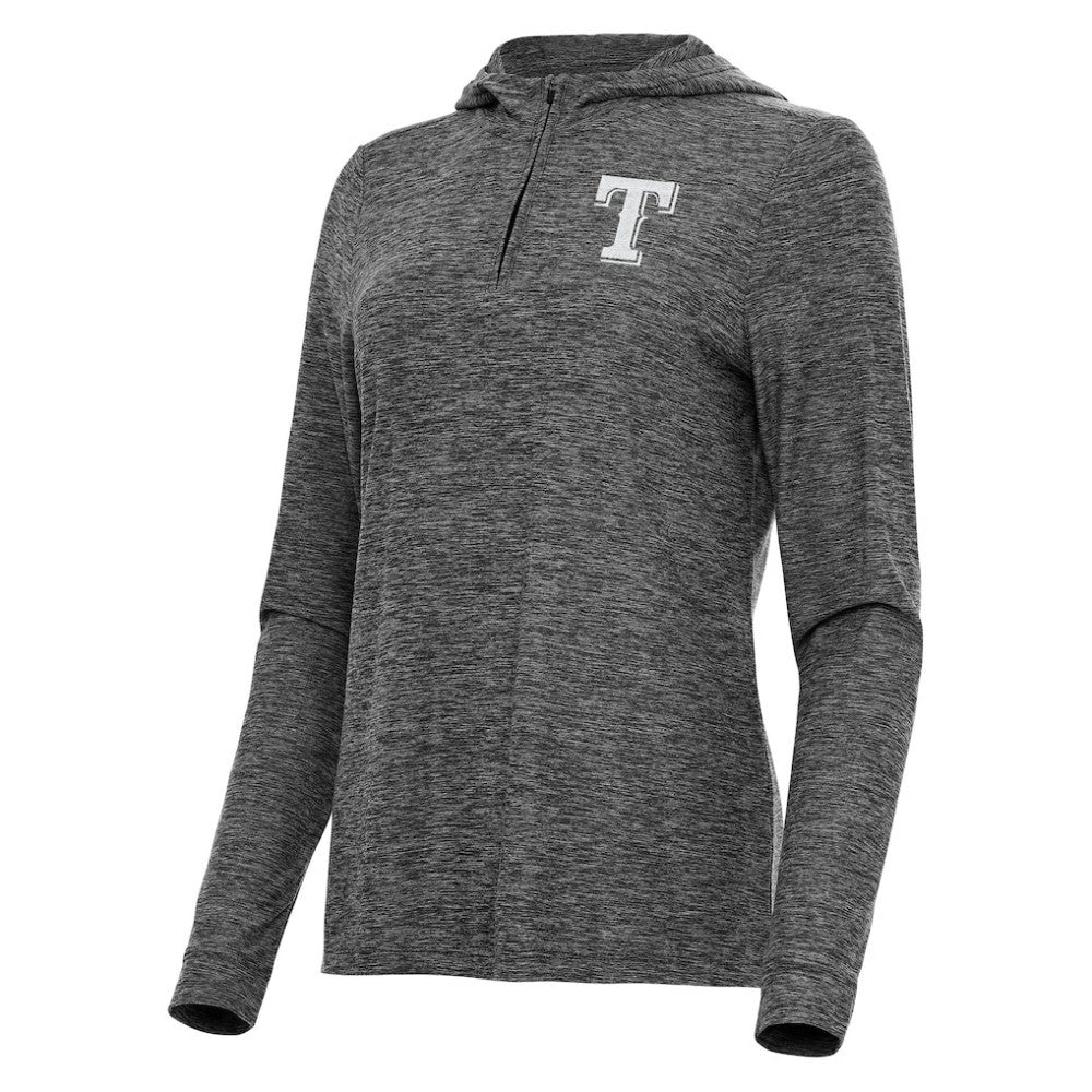 Texas Rangers Antigua Women's Daybreak Quarter-Zip Hoodie - Heather Black - MLB Lifestyle