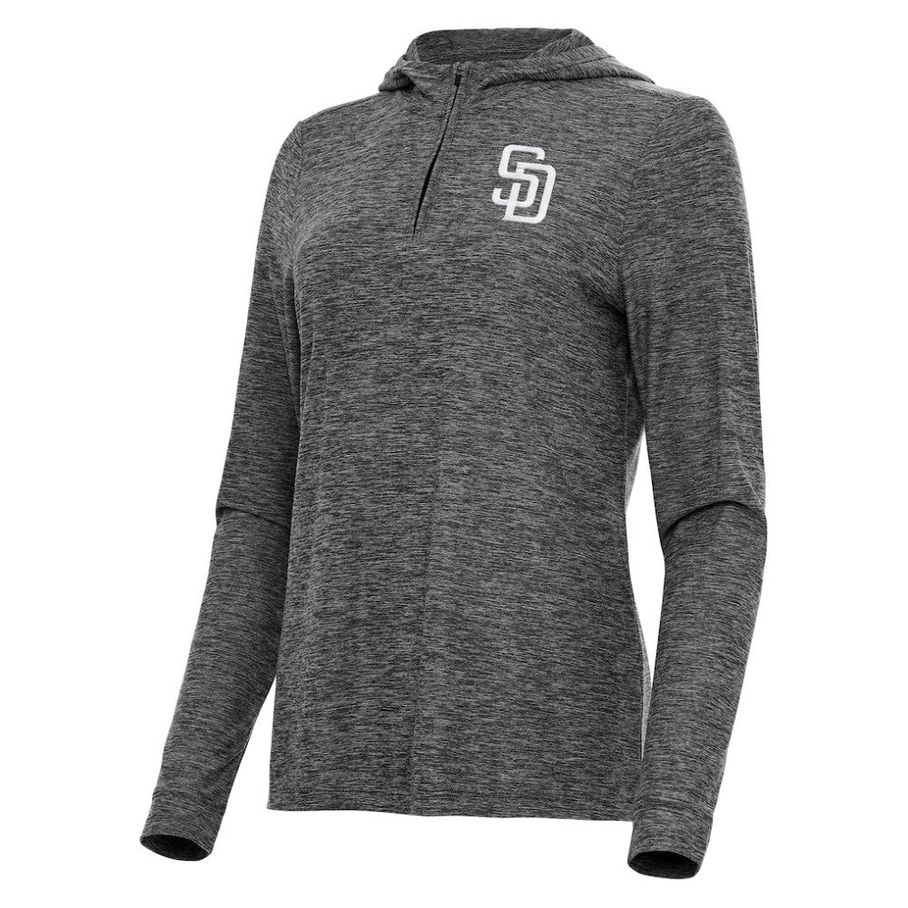 San Diego Padres Antigua Women's Daybreak Quarter-Zip Hoodie - Heather Black - MLB Sale