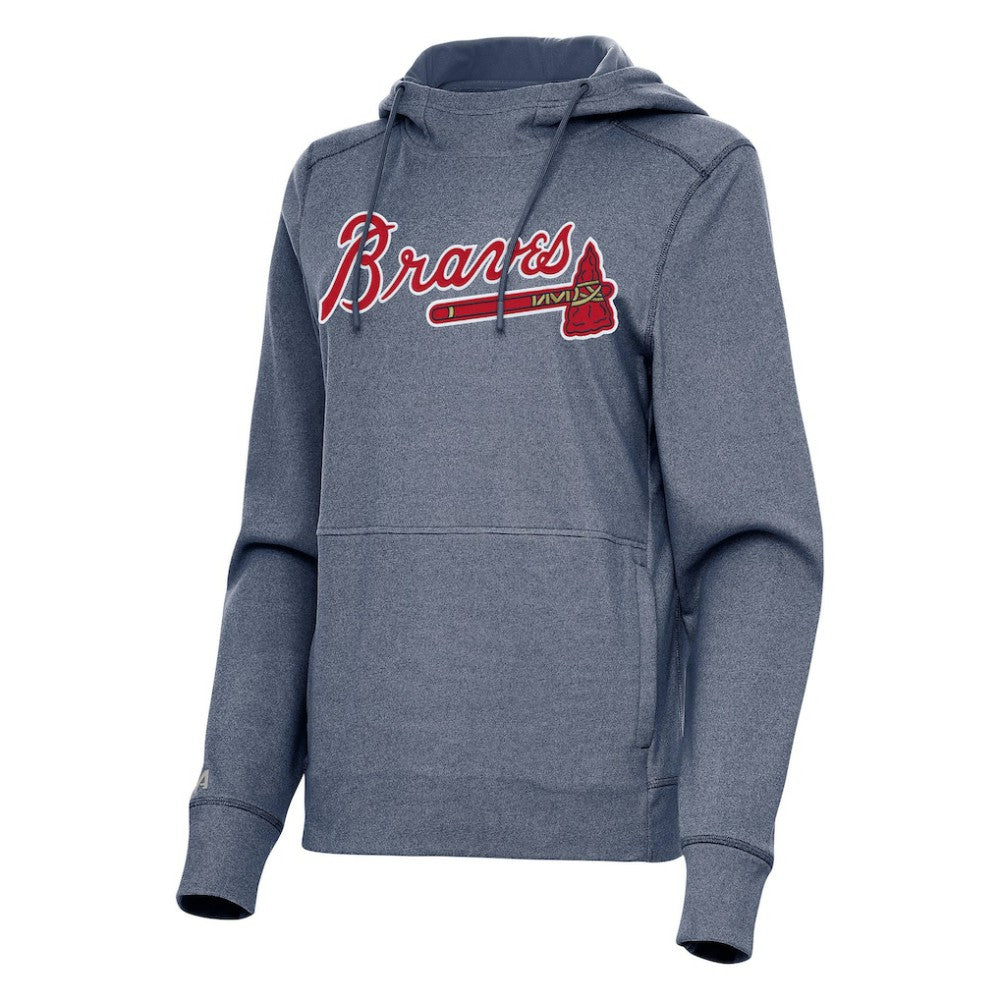 Atlanta Braves Antigua Women's Justice Pullover Hoodie - Heather Navy - MLB on Sale