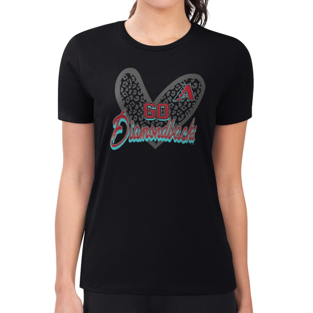 Arizona Diamondbacks G-III 4Her by Carl Banks Women's Super-Slim Fit Lightweight Leopard Heart T-Shirt - Black - MLB Discount