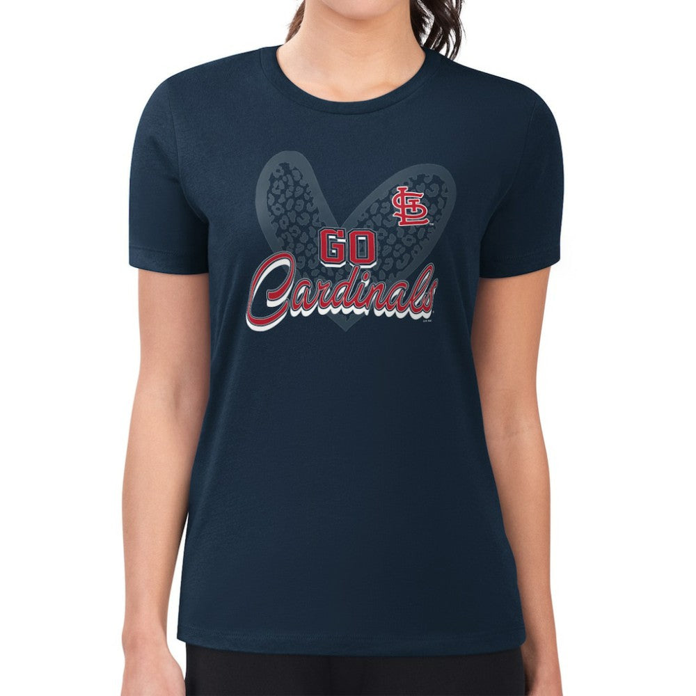 St. Louis Cardinals G-III 4Her by Carl Banks Women's Super-Slim Fit Lightweight Leopard Heart T-Shirt - Navy - MLB Discount