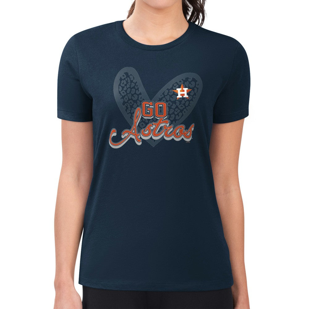 Houston Astros G-III 4Her by Carl Banks Women's Super-Slim Fit Lightweight Leopard Heart T-Shirt - Navy - MLB Sale