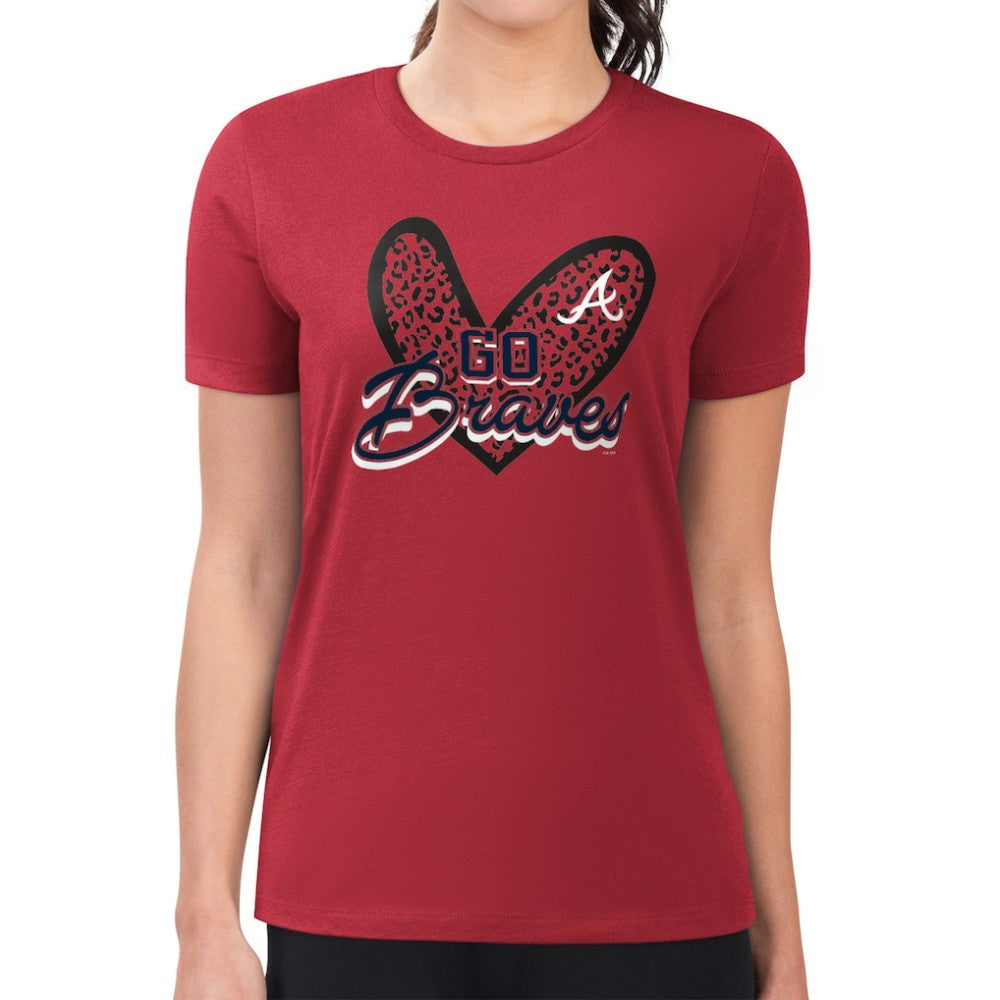 Atlanta Braves G-III 4Her by Carl Banks Women's Super-Slim Fit Lightweight Leopard Heart T-Shirt - Red - MLB Online