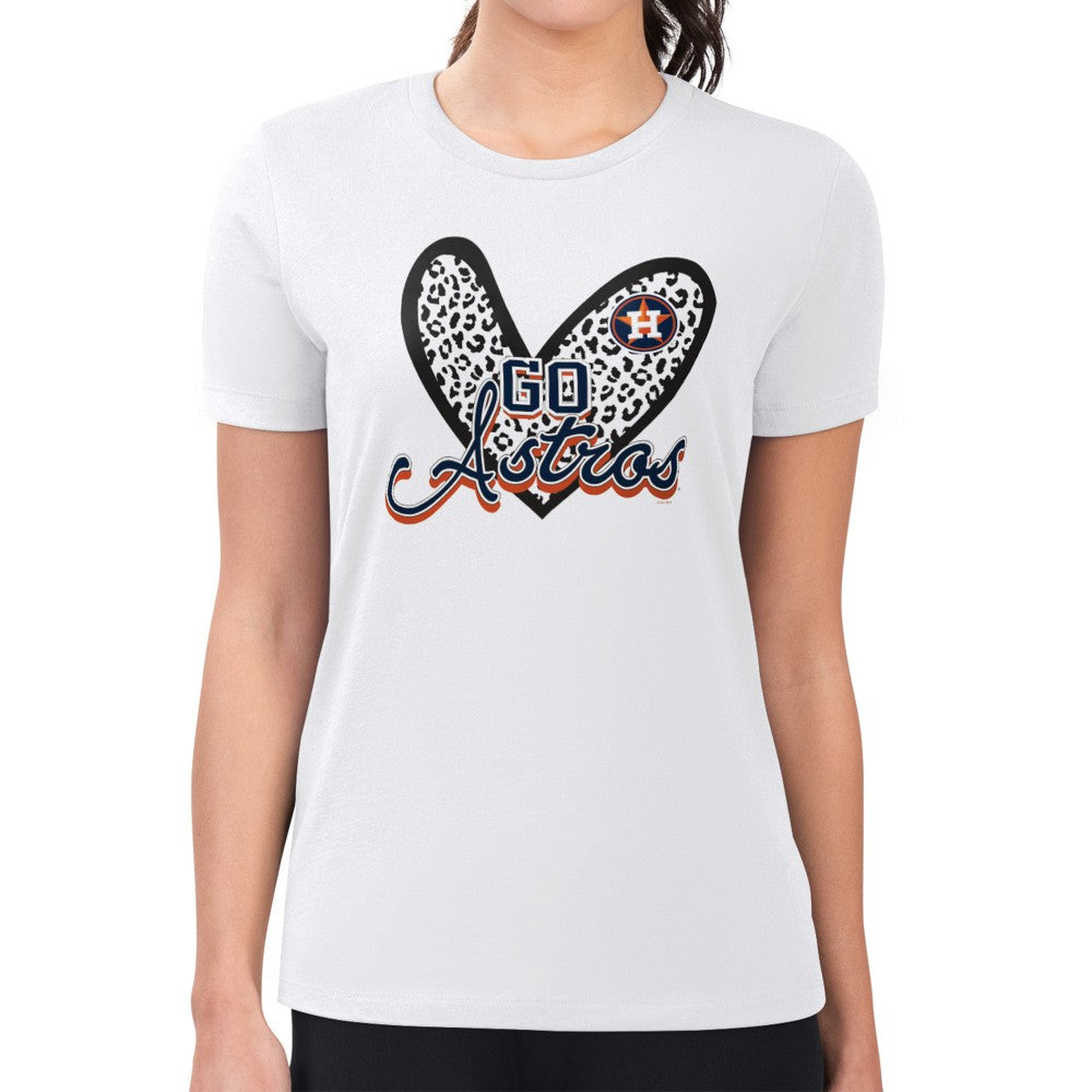 Houston Astros G-III 4Her by Carl Banks Women's Super-Slim Fit Lightweight Leopard Heart T-Shirt - White - MLB Sale