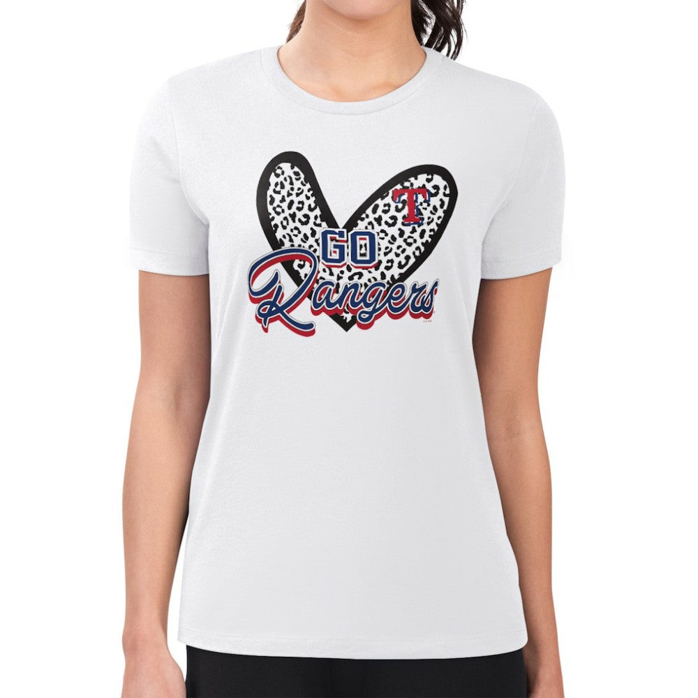 Texas Rangers G-III 4Her by Carl Banks Women's Super-Slim Fit Lightweight Leopard Heart T-Shirt - White - MLB Online