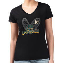 Athletics G-III 4Her by Carl Banks Women's Super-Slim Fit Lightweight Leopard Heart V-Neck T-Shirt - Black - MLB Sale