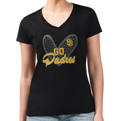 San Diego Padres G-III 4Her by Carl Banks Women's Super-Slim Fit Lightweight Leopard Heart V-Neck T-Shirt - Black - MLB Sale