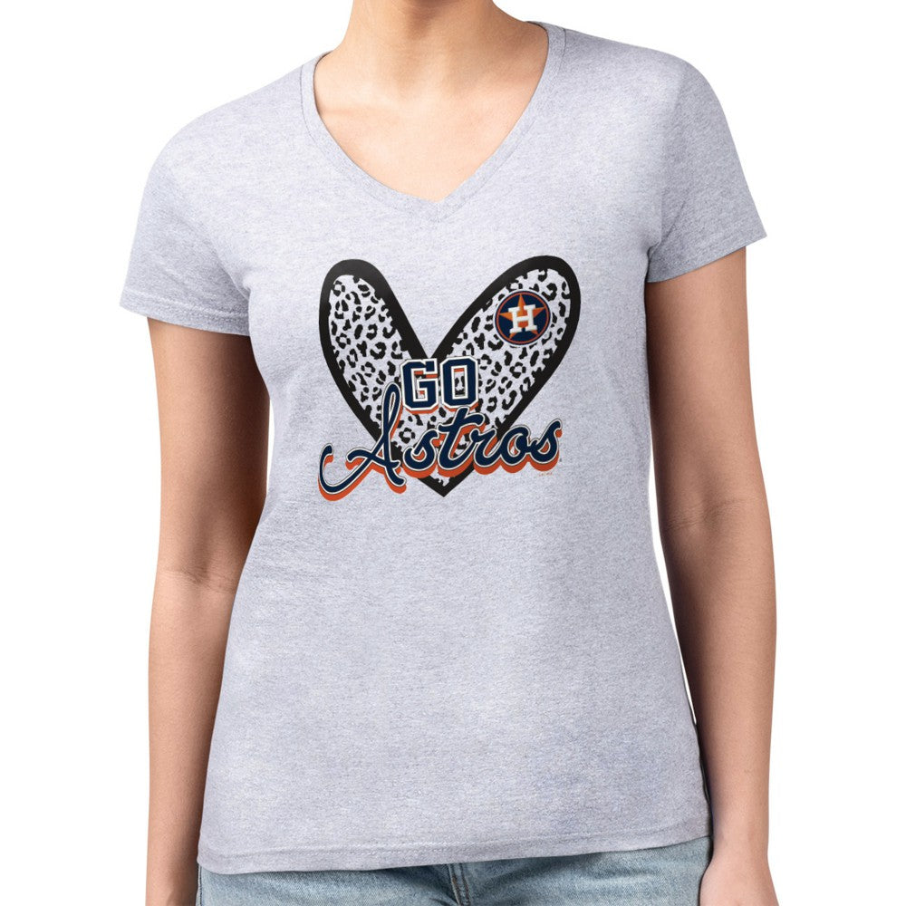 Houston Astros G-III 4Her by Carl Banks Women's Super-Slim Fit Lightweight Leopard Heart V-Neck T-Shirt - Heather Gray - MLB Discount