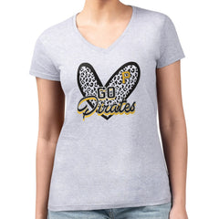 Pittsburgh Pirates G-III 4Her by Carl Banks Women's Super-Slim Fit Lightweight Leopard Heart V-Neck T-Shirt - Heather Gray - MLB Online