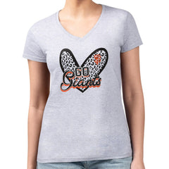 San Francisco Giants G-III 4Her by Carl Banks Women's Super-Slim Fit Lightweight Leopard Heart V-Neck T-Shirt - Heather Gray - MLB Lifestyle