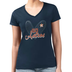 Houston Astros G-III 4Her by Carl Banks Women's Super-Slim Fit Lightweight Leopard Heart V-Neck T-Shirt - Navy - MLB on Sale