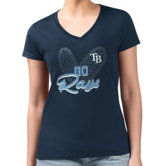 Tampa Bay Rays G-III 4Her by Carl Banks Women's Super-Slim Fit Lightweight Leopard Heart V-Neck T-Shirt - Navy - MLB Sale