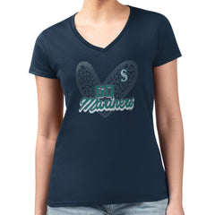 Seattle Mariners G-III 4Her by Carl Banks Women's Super-Slim Fit Lightweight Leopard Heart V-Neck T-Shirt - Navy - MLB Discount