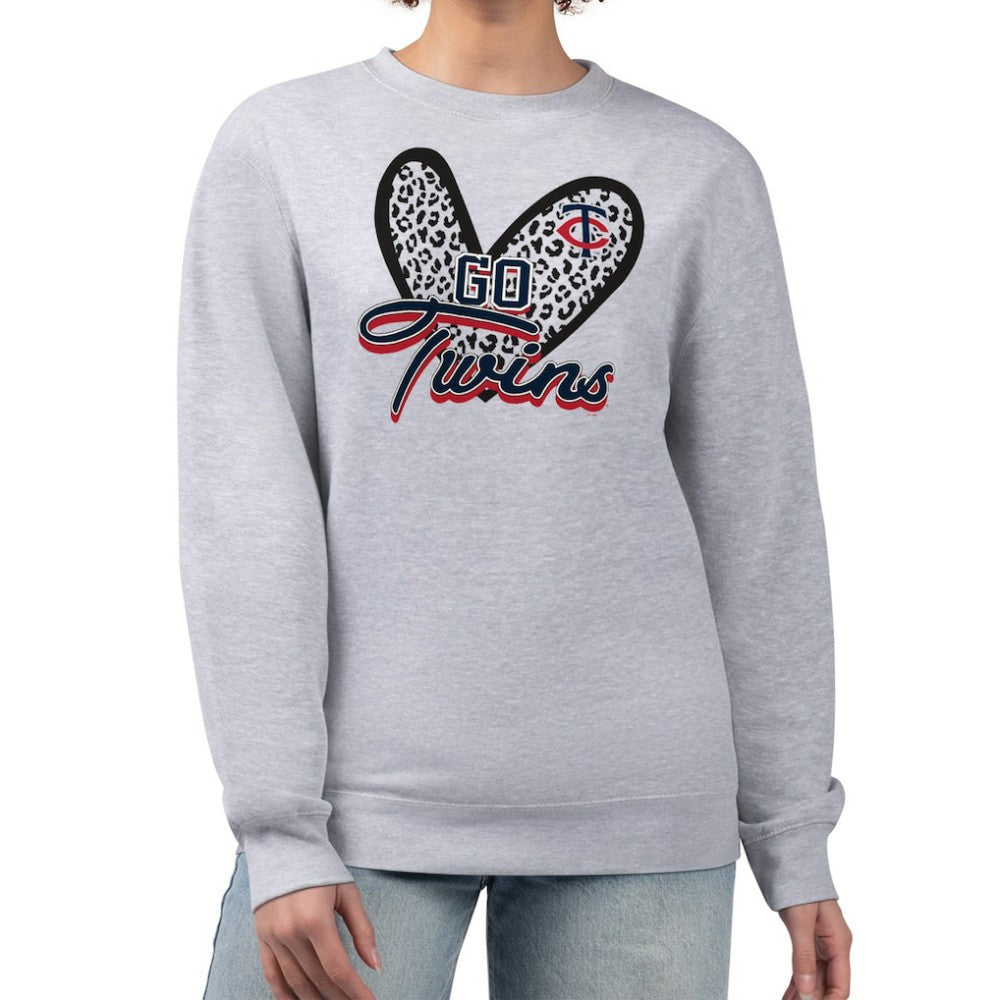 Minnesota Twins G-III 4Her by Carl Banks Women's Leopard Heart Pullover Sweatshirt - Heather Gray - MLB Online