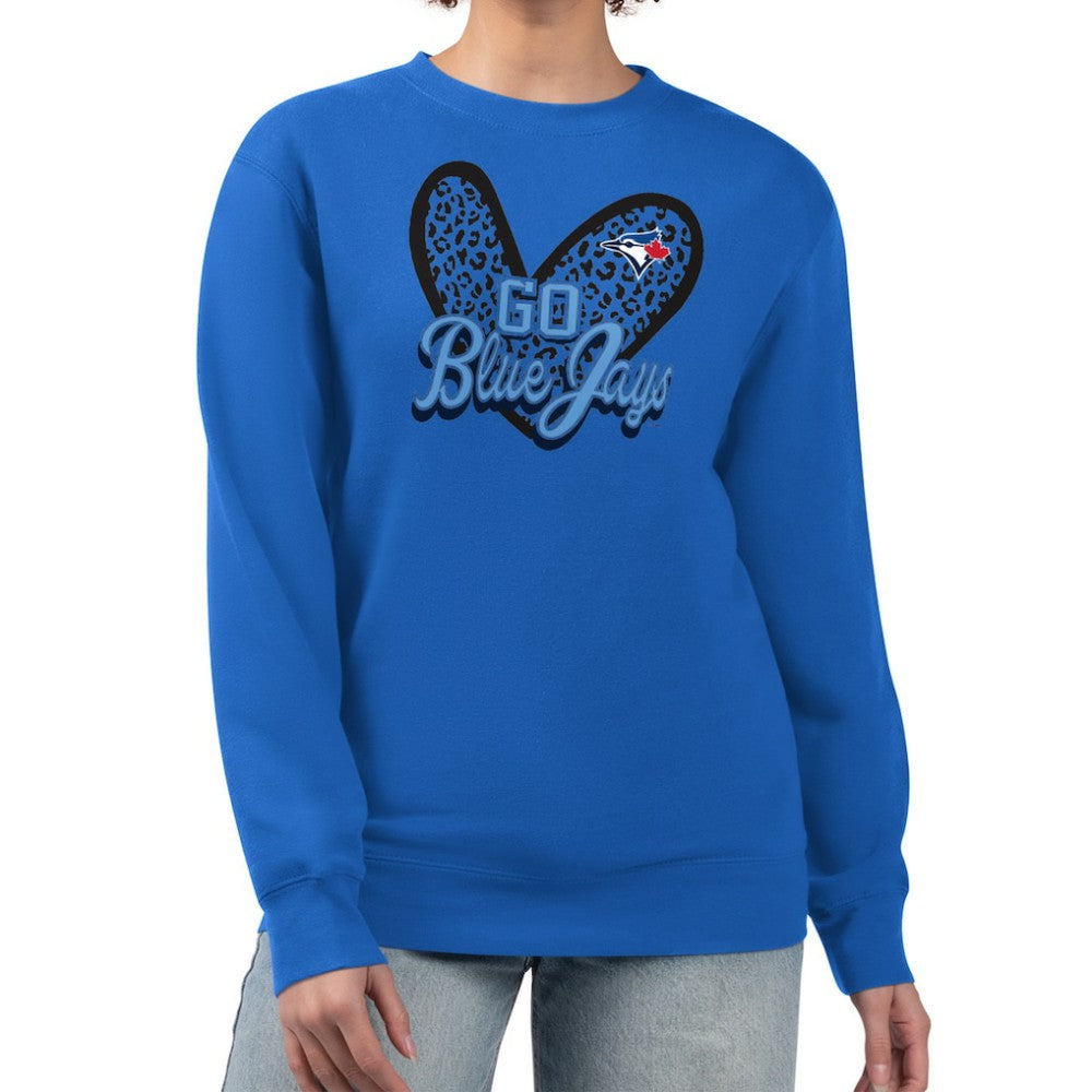 Toronto Blue Jays G-III 4Her by Carl Banks Women's Leopard Heart Pullover Sweatshirt - Royal - MLB Lifestyle