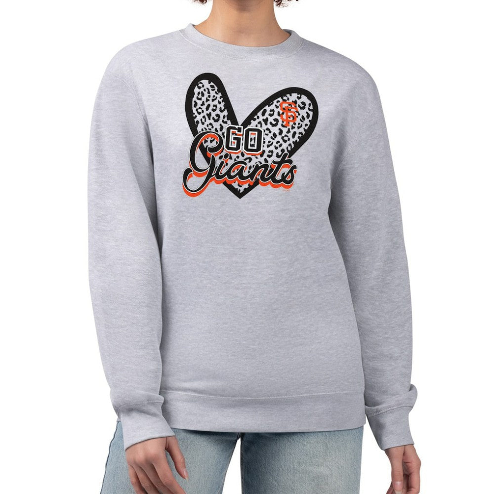 San Francisco Giants G-III 4Her by Carl Banks Women's Leopard Heart Pullover Sweatshirt - Heather Gray - MLB Sale