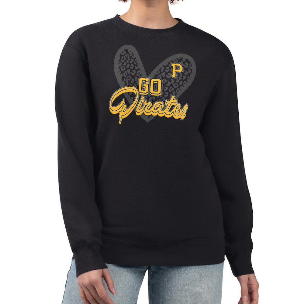 Pittsburgh Pirates G-III 4Her by Carl Banks Women's Leopard Heart Pullover Sweatshirt - Black - MLB Sale