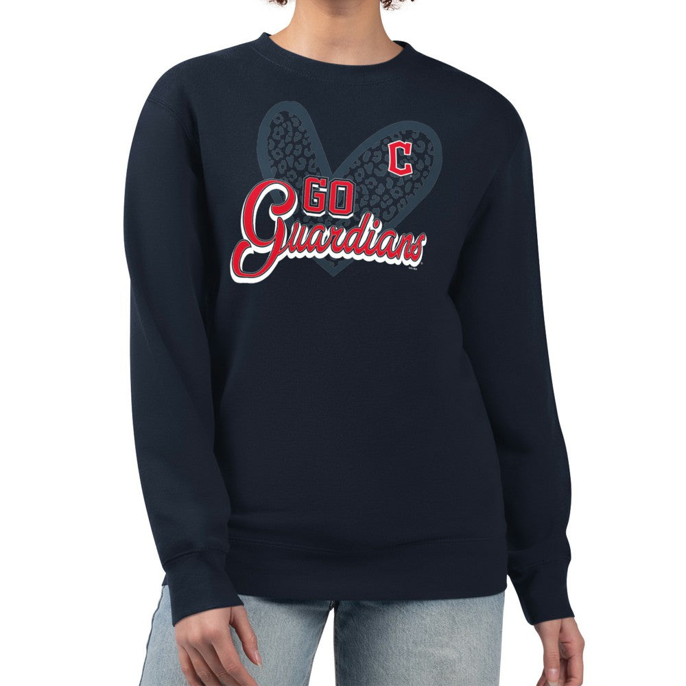 Cleveland Guardians G-III 4Her by Carl Banks Women's Leopard Heart Pullover Sweatshirt - Navy - MLB Discount