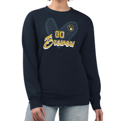 Milwaukee Brewers G-III 4Her by Carl Banks Women's Leopard Heart Pullover Sweatshirt - Navy - MLB Discount