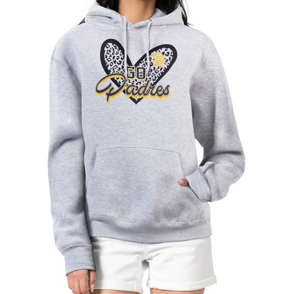 San Diego Padres G-III 4Her by Carl Banks Women's Leopard Heart Pullover Hoodie - Heather Gray - MLB Online