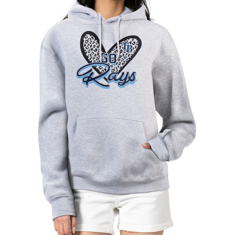 Tampa Bay Rays G-III 4Her by Carl Banks Women's Leopard Heart Pullover Hoodie - Heather Gray - MLB on Sale