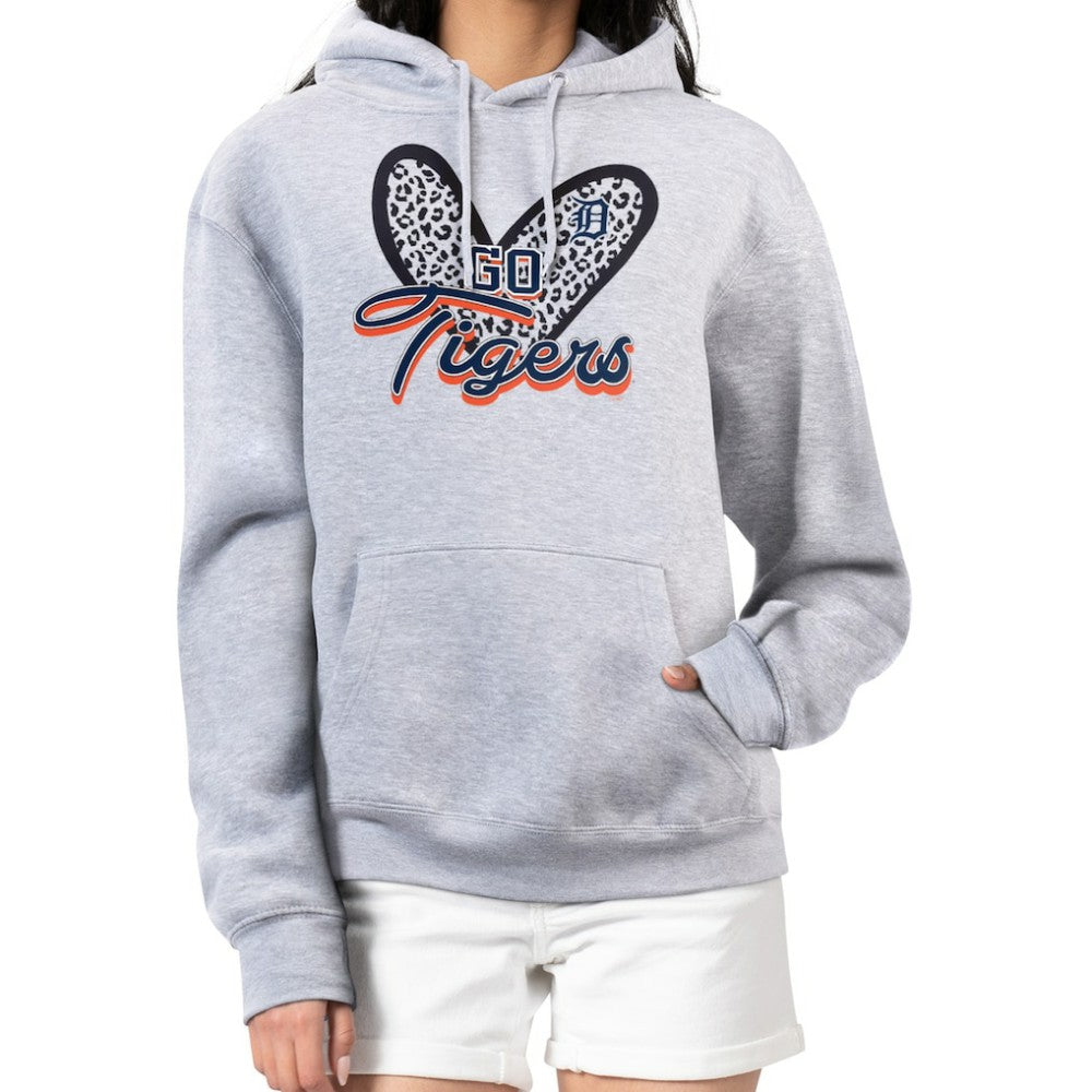 Detroit Tigers G-III 4Her by Carl Banks Women's Leopard Heart Pullover Hoodie - Heather Gray - MLB Sale