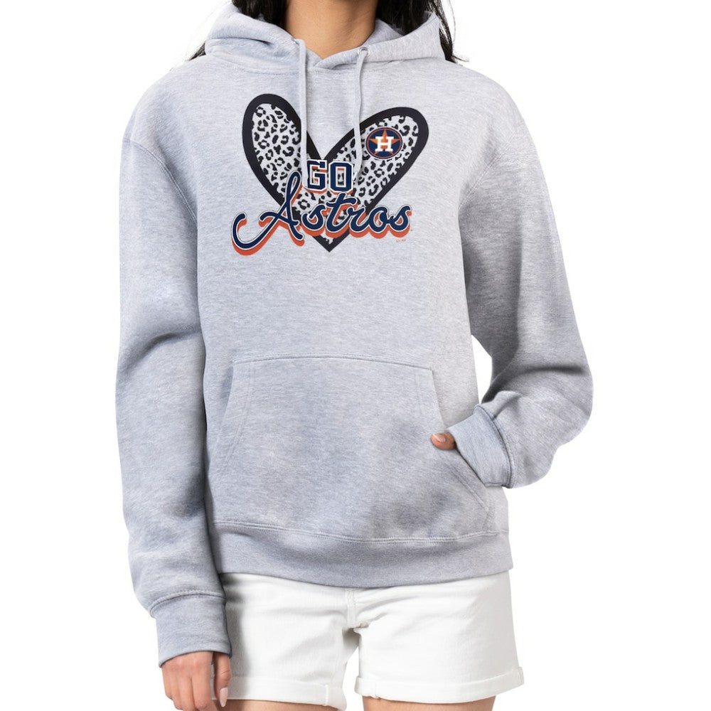 Houston Astros G-III 4Her by Carl Banks Women's Leopard Heart Pullover Hoodie - Heather Gray - MLB on Sale