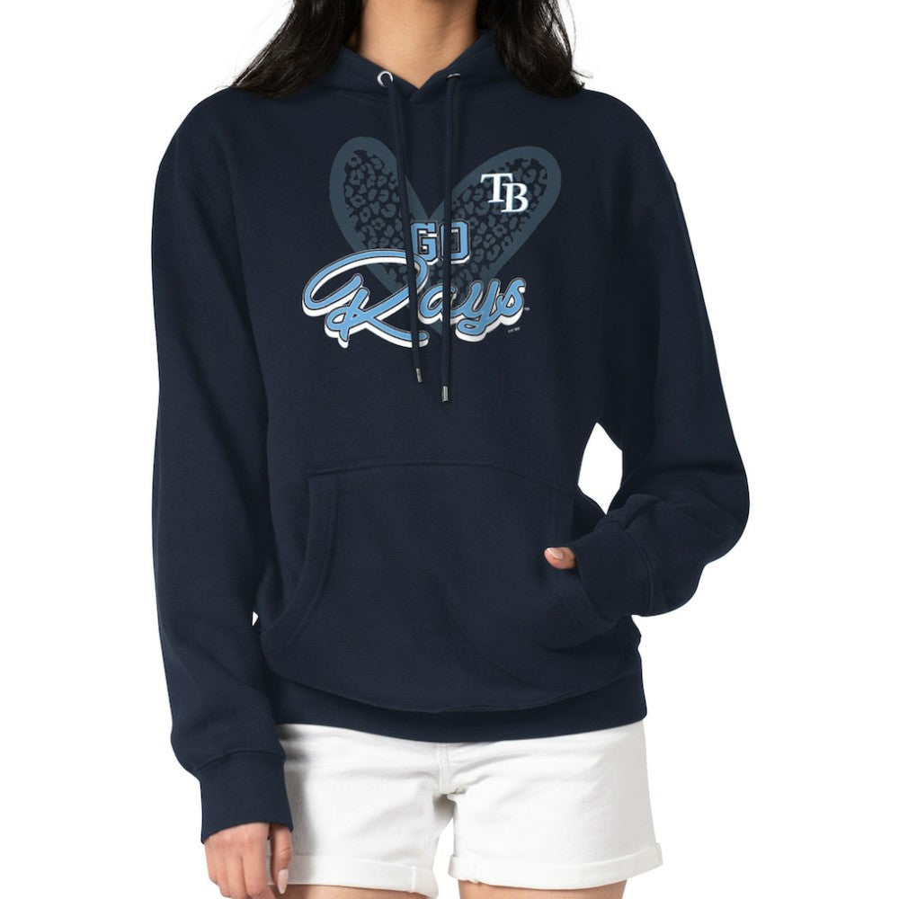 Tampa Bay Rays G-III 4Her by Carl Banks Women's Leopard Heart Pullover Hoodie - Navy - MLB on Sale