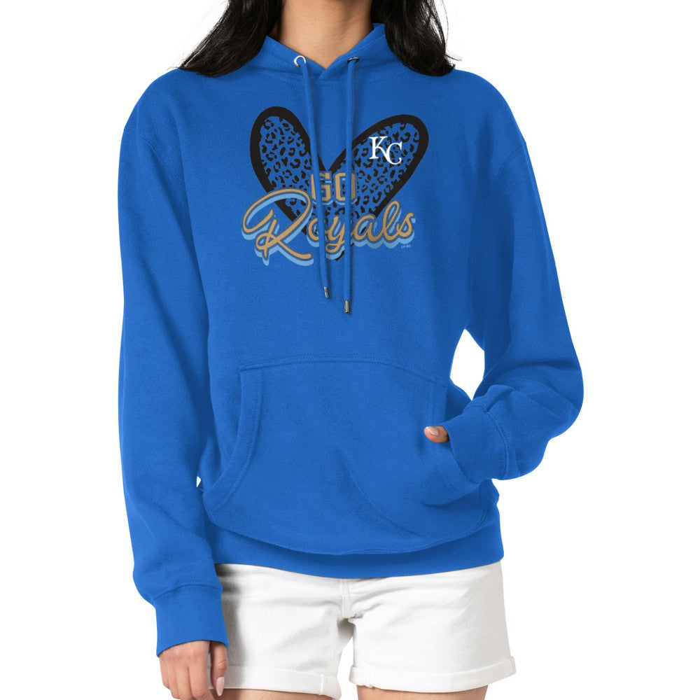 Kansas City Royals G-III 4Her by Carl Banks Women's Leopard Heart Pullover Hoodie - Royal - MLB on Sale