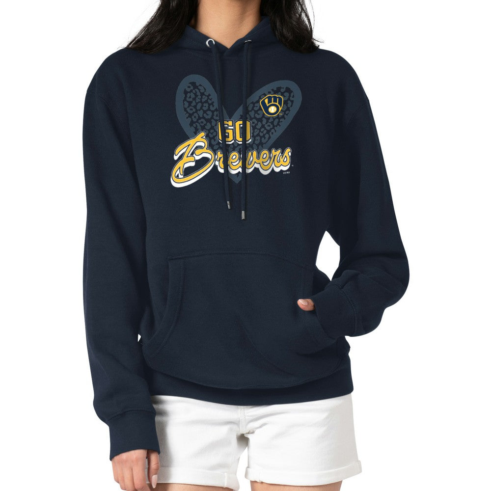 Milwaukee Brewers G-III 4Her by Carl Banks Women's Leopard Heart Pullover Hoodie - Navy - MLB Online
