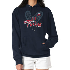 Minnesota Twins G-III 4Her by Carl Banks Women's Leopard Heart Pullover Hoodie - Navy - MLB Online