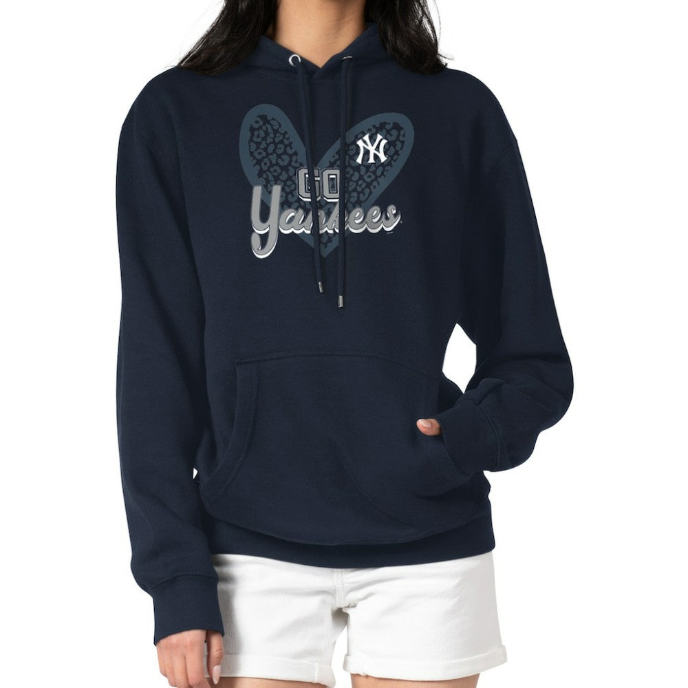 New York Yankees G-III 4Her by Carl Banks Women's Leopard Heart Pullover Hoodie - Navy - MLB Online